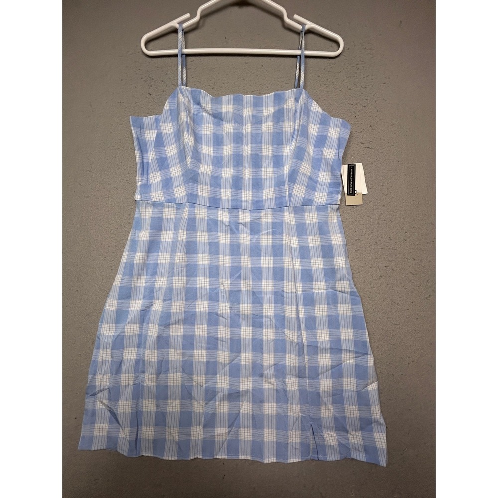 BP Lola Plaid Mini Dress Blue White Large Womens